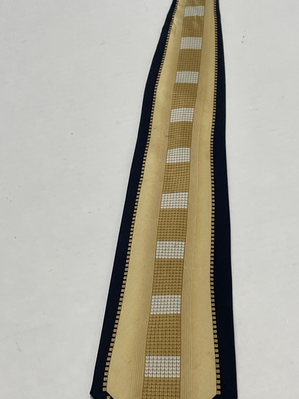 Versani Gold and black Geometric Stripe Tie. 100%silk. Spots. - Picture 4 of 8